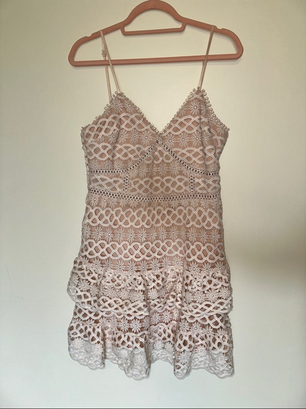Just Me Lace Crochet Spaghetti Strap Mini Dress in Cream